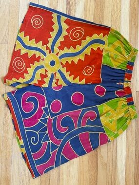 Vintage 90s Colourful Abstract Print Festival Shorts | Elastic Waist Boho Artsy